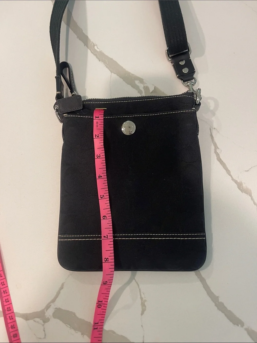 Coach Black Crossbody Messenger Bag with White Stitching